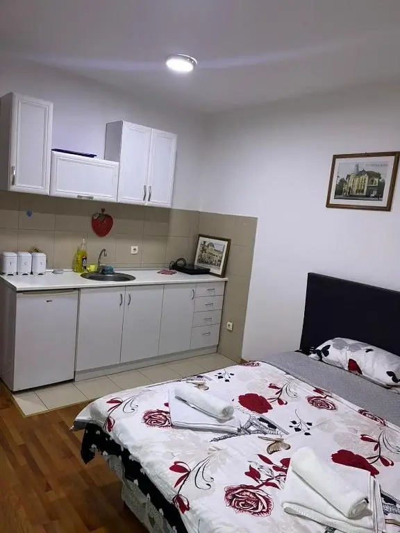 Francuski ležaj apartmana Natura sa pogledom prema kuhinji