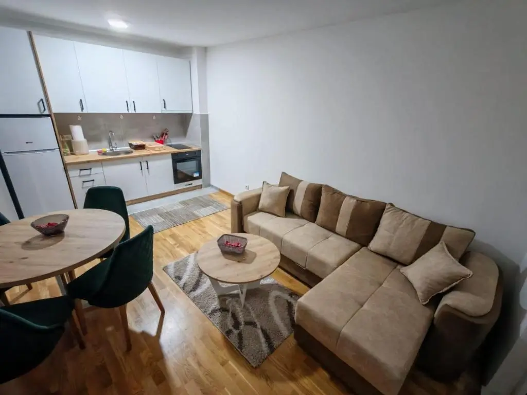 Otvoreni koncept dnevne sobe i kuhinje apartmana Stefan